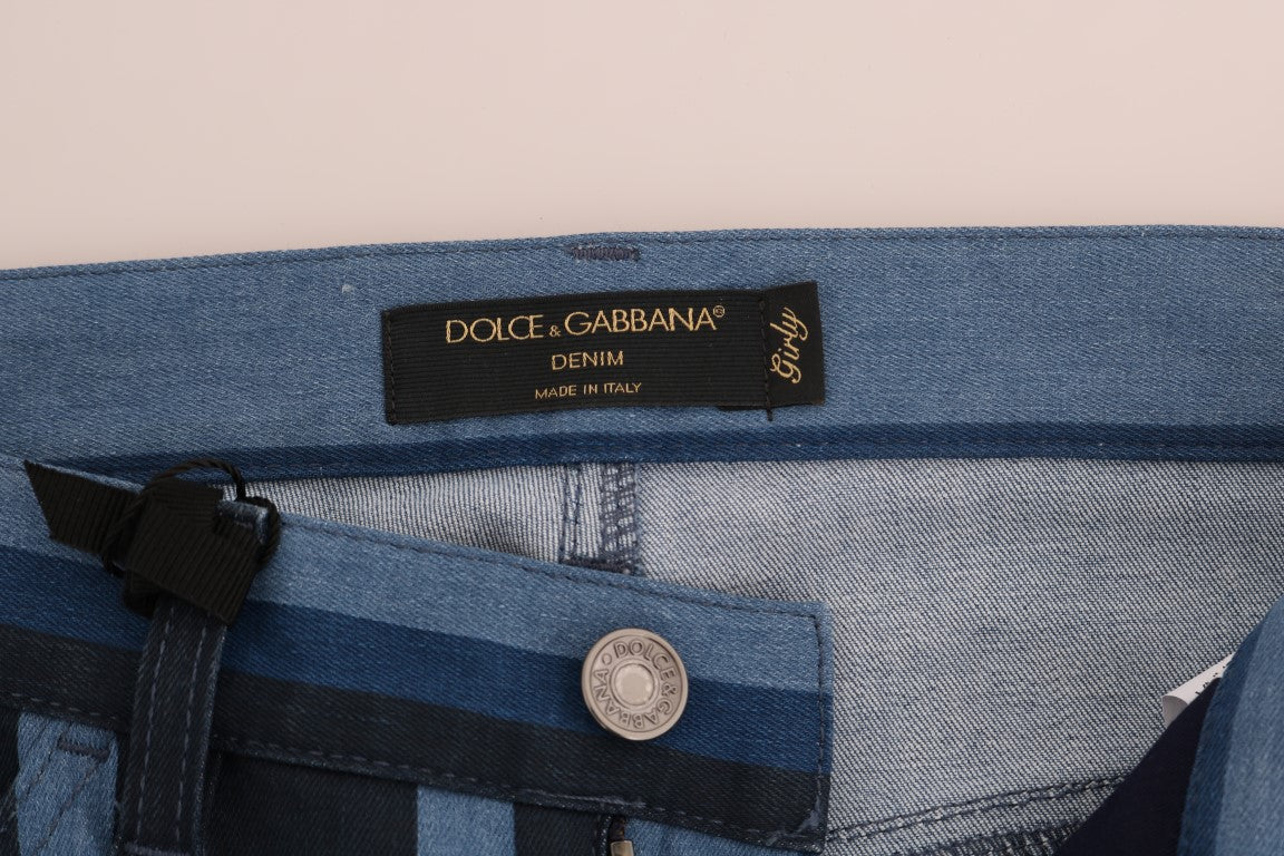 Dolce & Gabbana Schicke blau gestreifte Slim Fit Girly Jeans