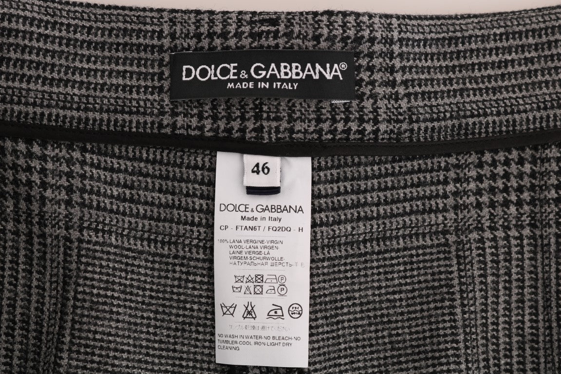 Dolce & Gabbana Elegante graue karierte Capri-Wollhosen