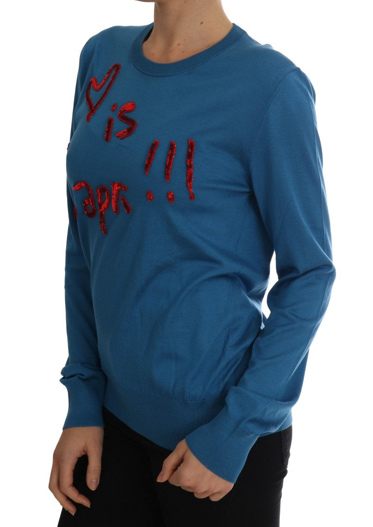 Dolce & Gabbana Blauer Seidenpailletten-Capri-Pullover