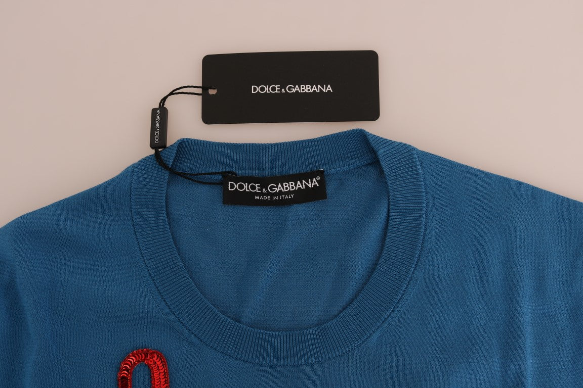 Dolce & Gabbana Blauer Seidenpailletten-Capri-Pullover