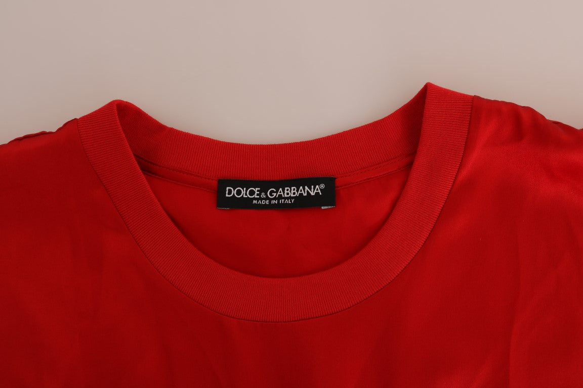 Dolce & Gabbana Rotes, floral besticktes Seidenoberteil Elegance