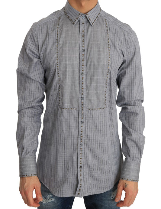 Dolce &amp; Gabbana Elegant grey checked slim fit casual shirt