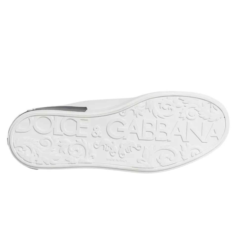 Dolce &amp; Gabbana White Leather Logo Portofino Sneaker Shoes