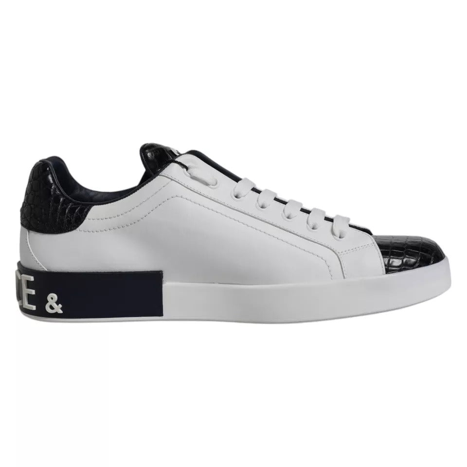 Dolce &amp; Gabbana White Leather Logo Portofino Sneaker Shoes