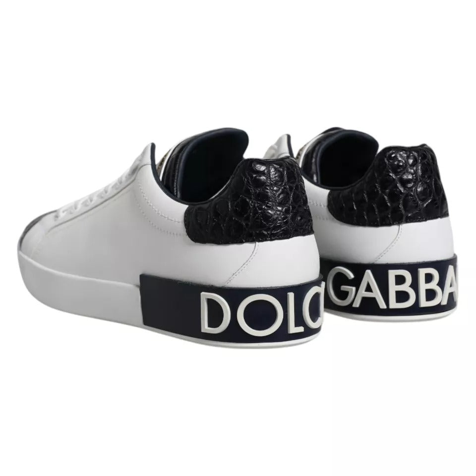 Dolce &amp; Gabbana White Leather Logo Portofino Sneaker Shoes