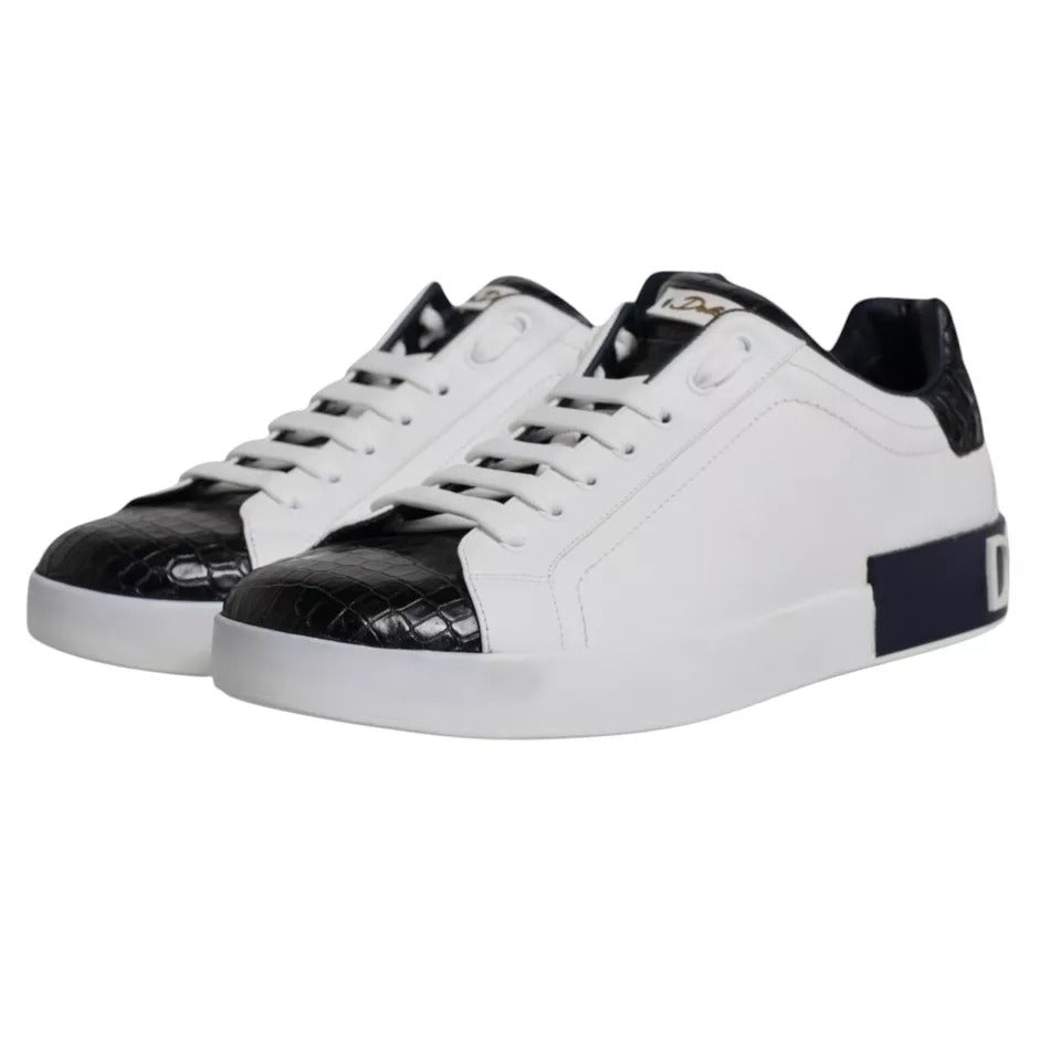 Dolce &amp; Gabbana White Leather Logo Portofino Sneaker Shoes