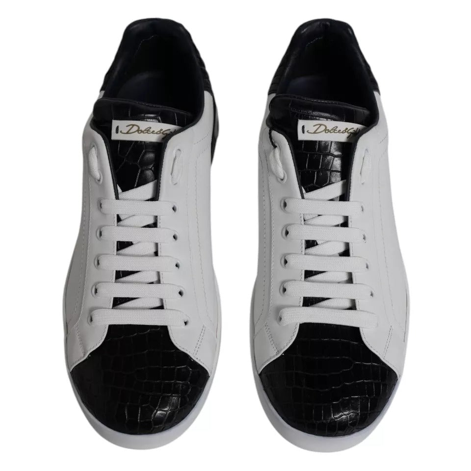 Dolce &amp; Gabbana White Leather Logo Portofino Sneaker Shoes