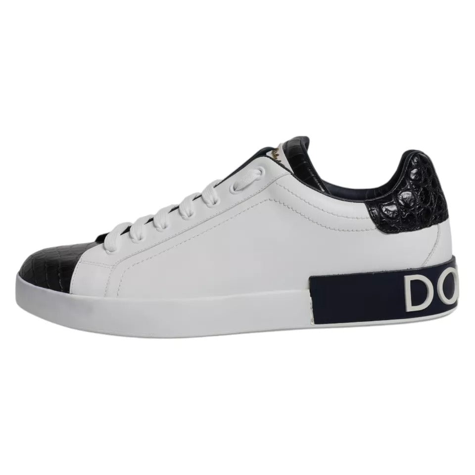 Dolce &amp; Gabbana White Leather Logo Portofino Sneaker Shoes