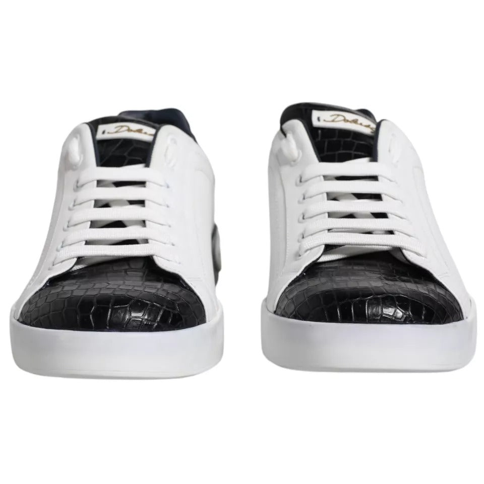 Dolce &amp; Gabbana White Leather Logo Portofino Sneaker Shoes