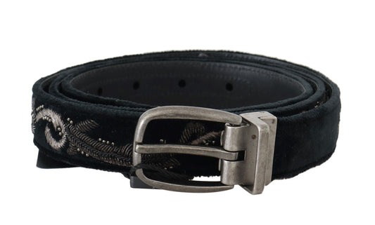 Dolce &amp; Gabbana Elegant Black Cotton Leather Belt for Men