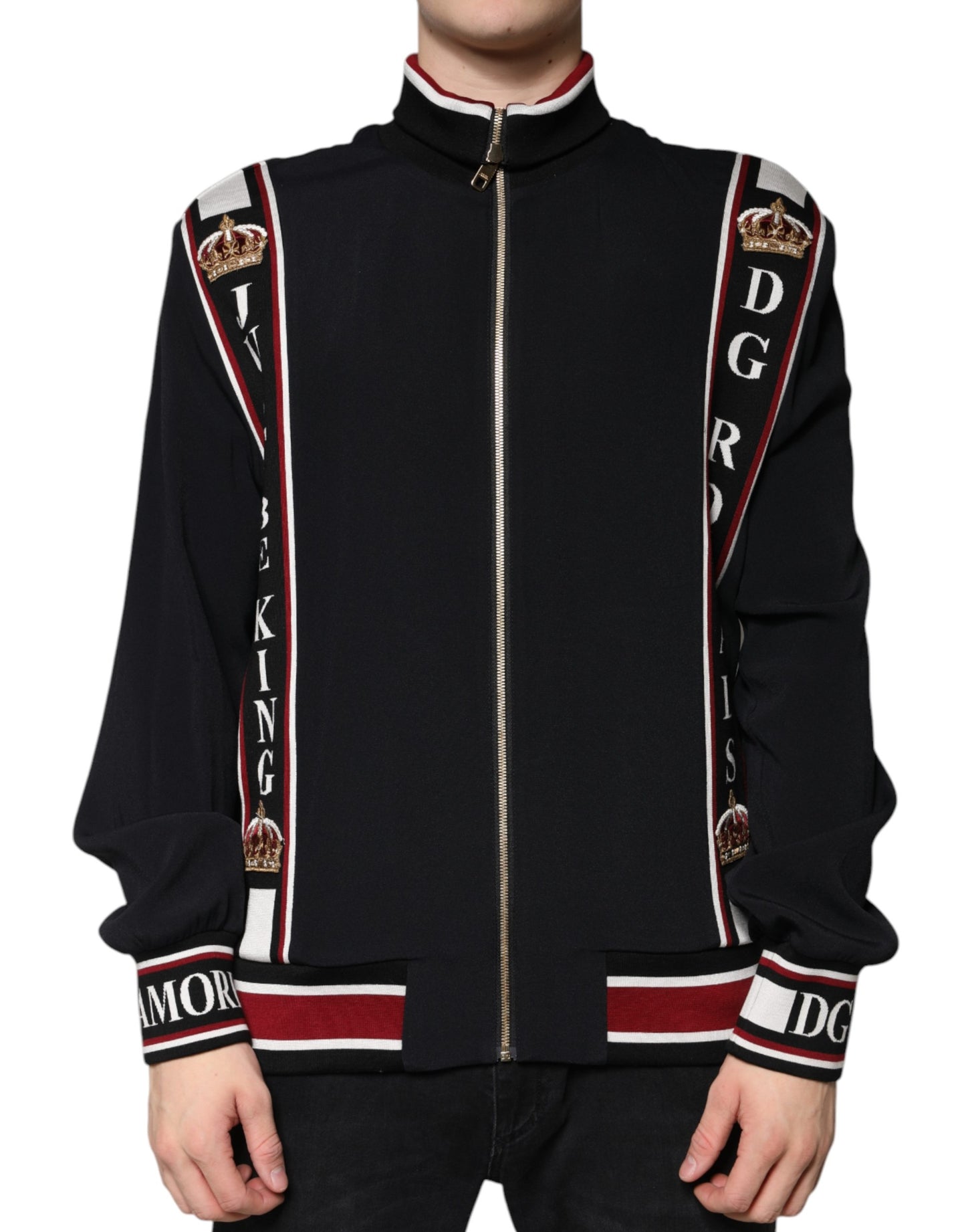 Dolce & Gabbana Schwarzes DG King Sweatshirt mit durchgehendem Reißverschluss Pullover