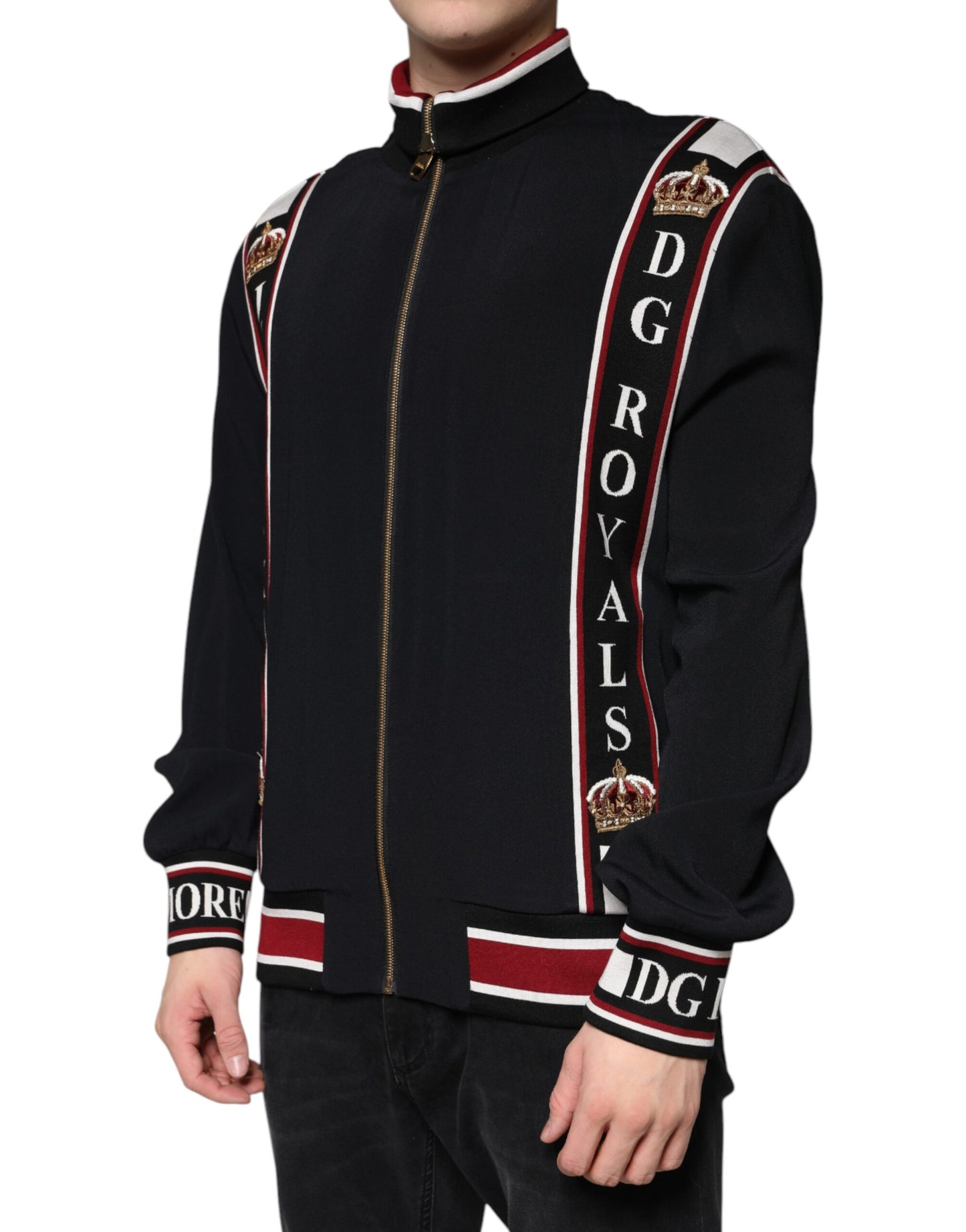 Dolce & Gabbana Schwarzes DG King Sweatshirt mit durchgehendem Reißverschluss Pullover