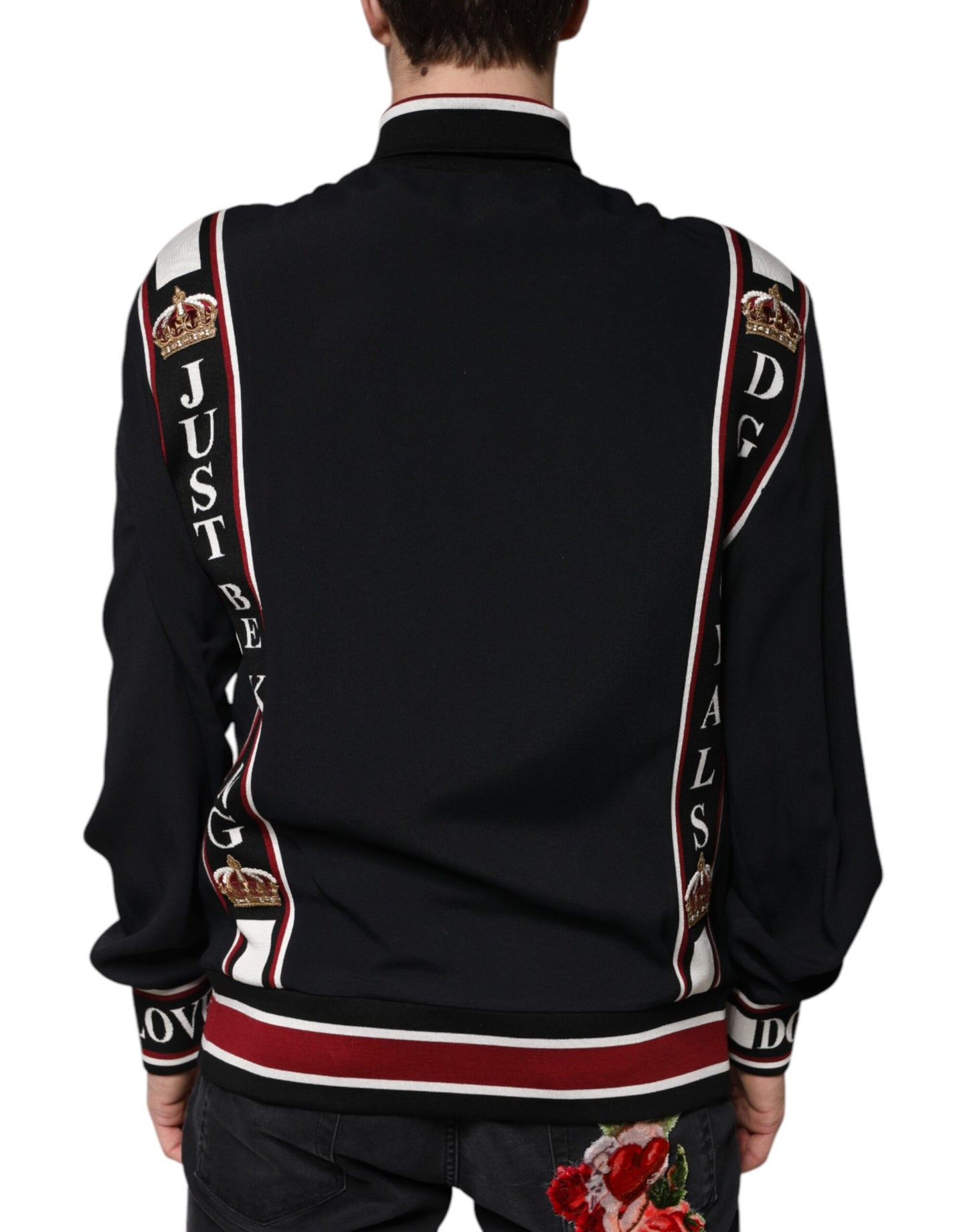 Dolce & Gabbana Schwarzes DG King Sweatshirt mit durchgehendem Reißverschluss Pullover