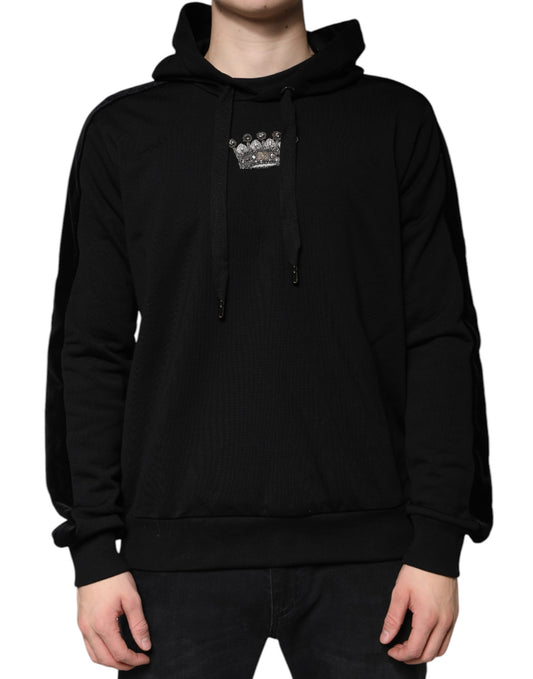 Dolce & Gabbana Schwarzes Crown Baumwoll-Sweatshirt mit Kapuze Pullover