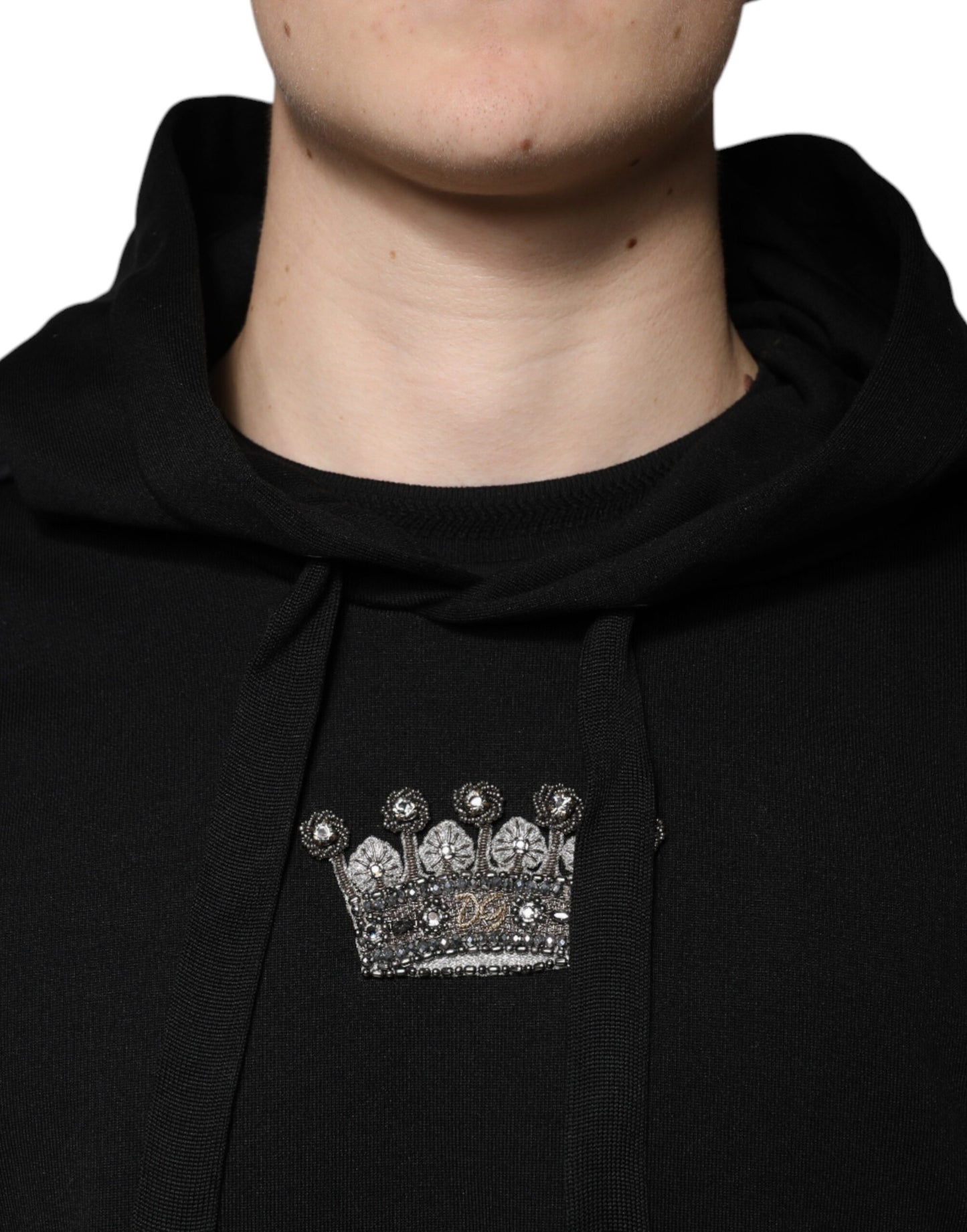 Dolce & Gabbana Schwarzes Crown Baumwoll-Sweatshirt mit Kapuze Pullover