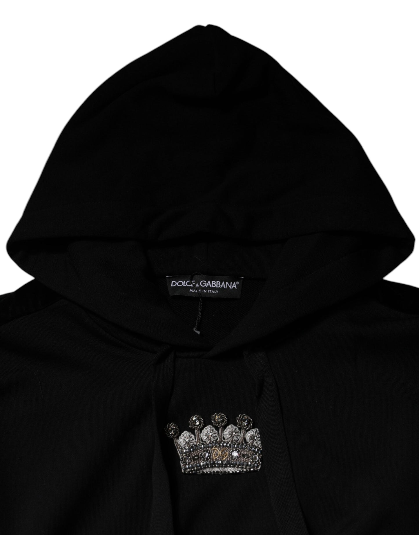 Dolce & Gabbana Schwarzes Crown Baumwoll-Sweatshirt mit Kapuze Pullover