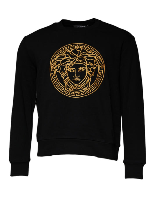 Versace Schwarzer Pullover mit Medusa-Stickerei und Rundhalsausschnitt