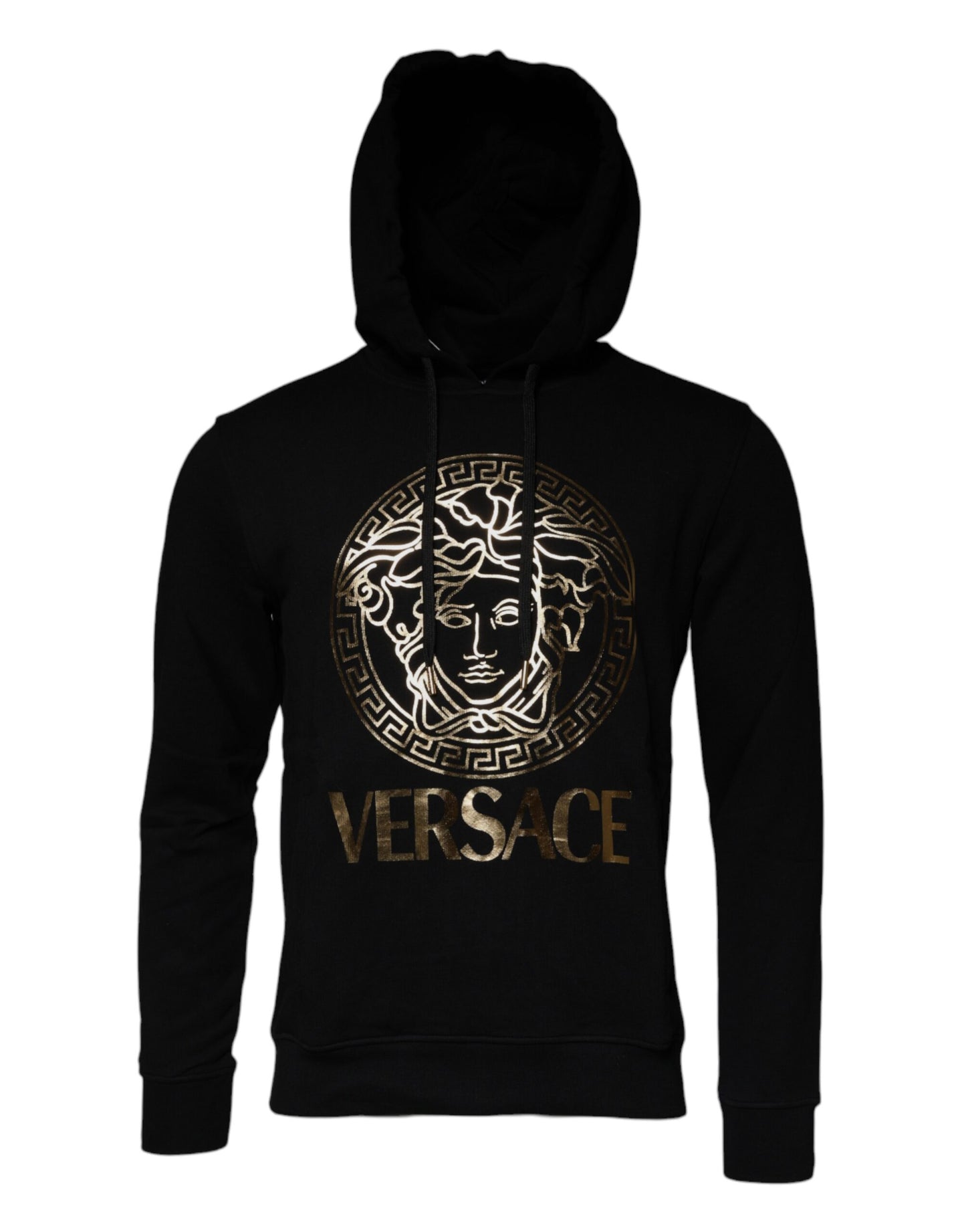 Versace Schwarzer Medusa Baumwoll-Kapuzenpullover Pullover Sweatshirt Sweater