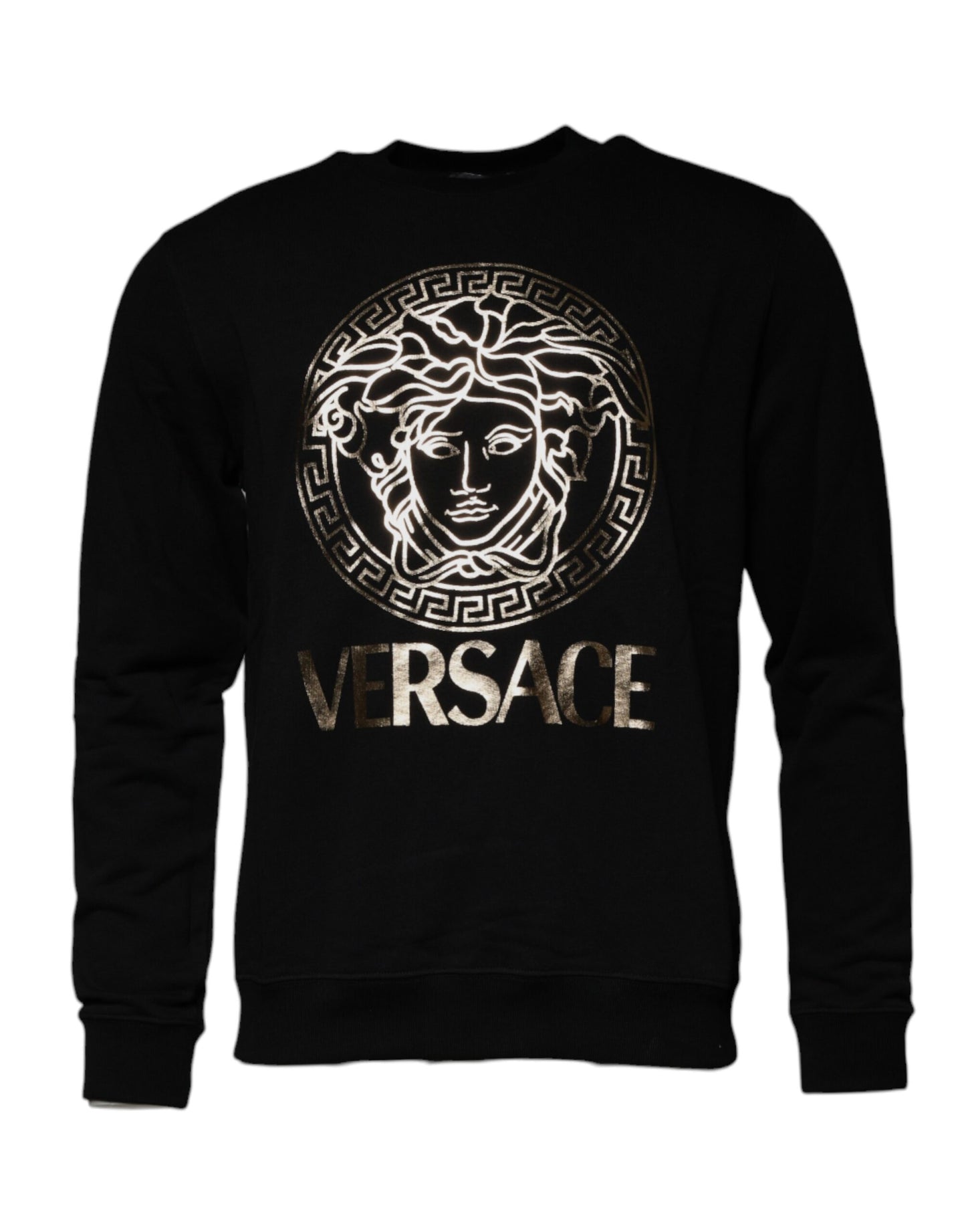 Versace Schwarzer Medusa Fleece Männer Rundhalsausschnitt Sweatshirt Pullover