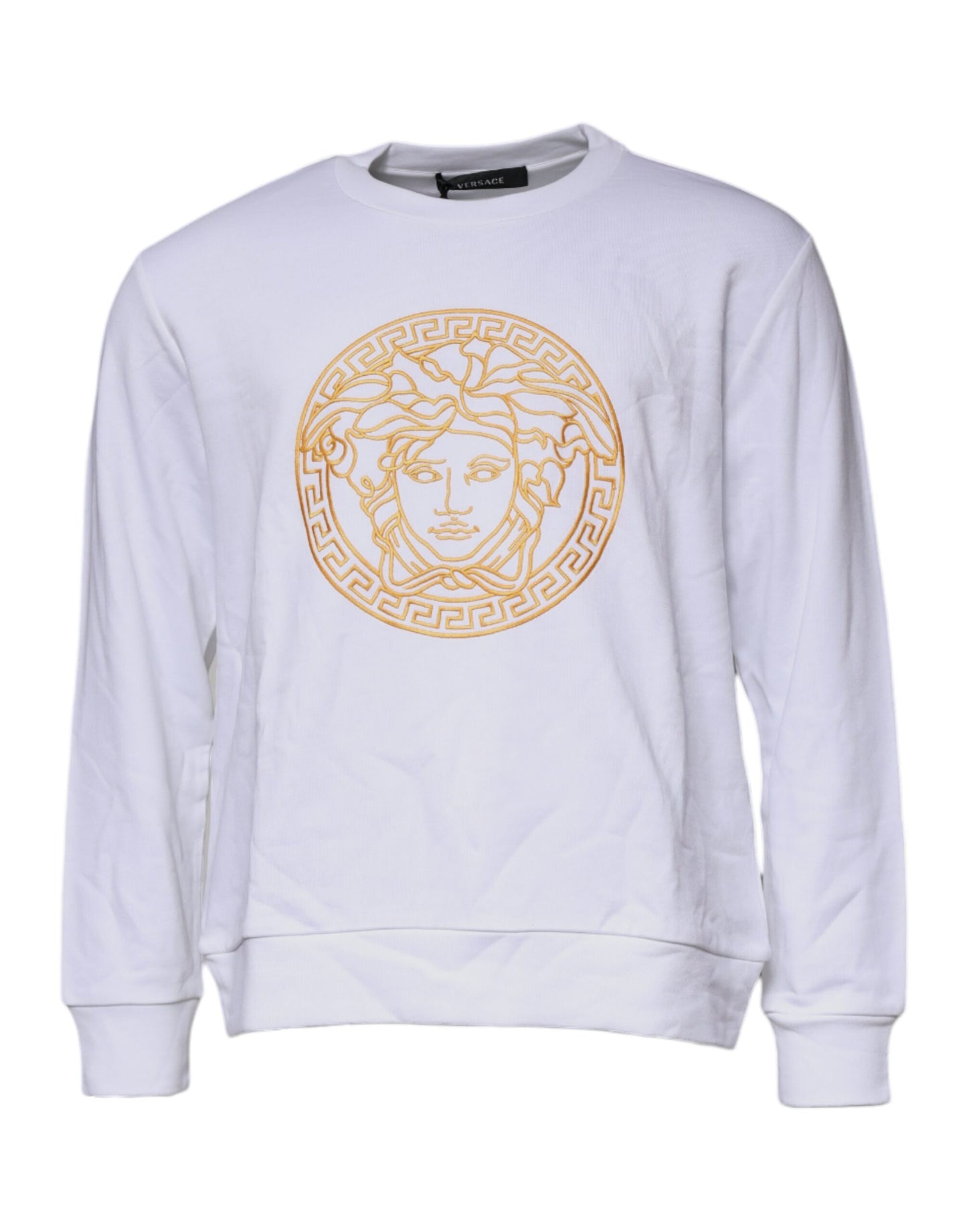 Versace Weißer Pullover mit Medusa-Stickerei und Rundhalsausschnitt