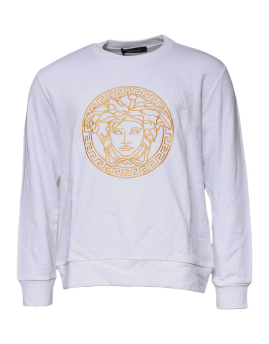 Versace Weißer Pullover mit Medusa-Stickerei und Rundhalsausschnitt