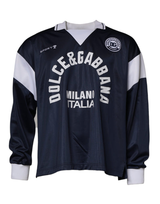 Dolce & Gabbana Blauer Logo-Jersey Pullover mit Kragen