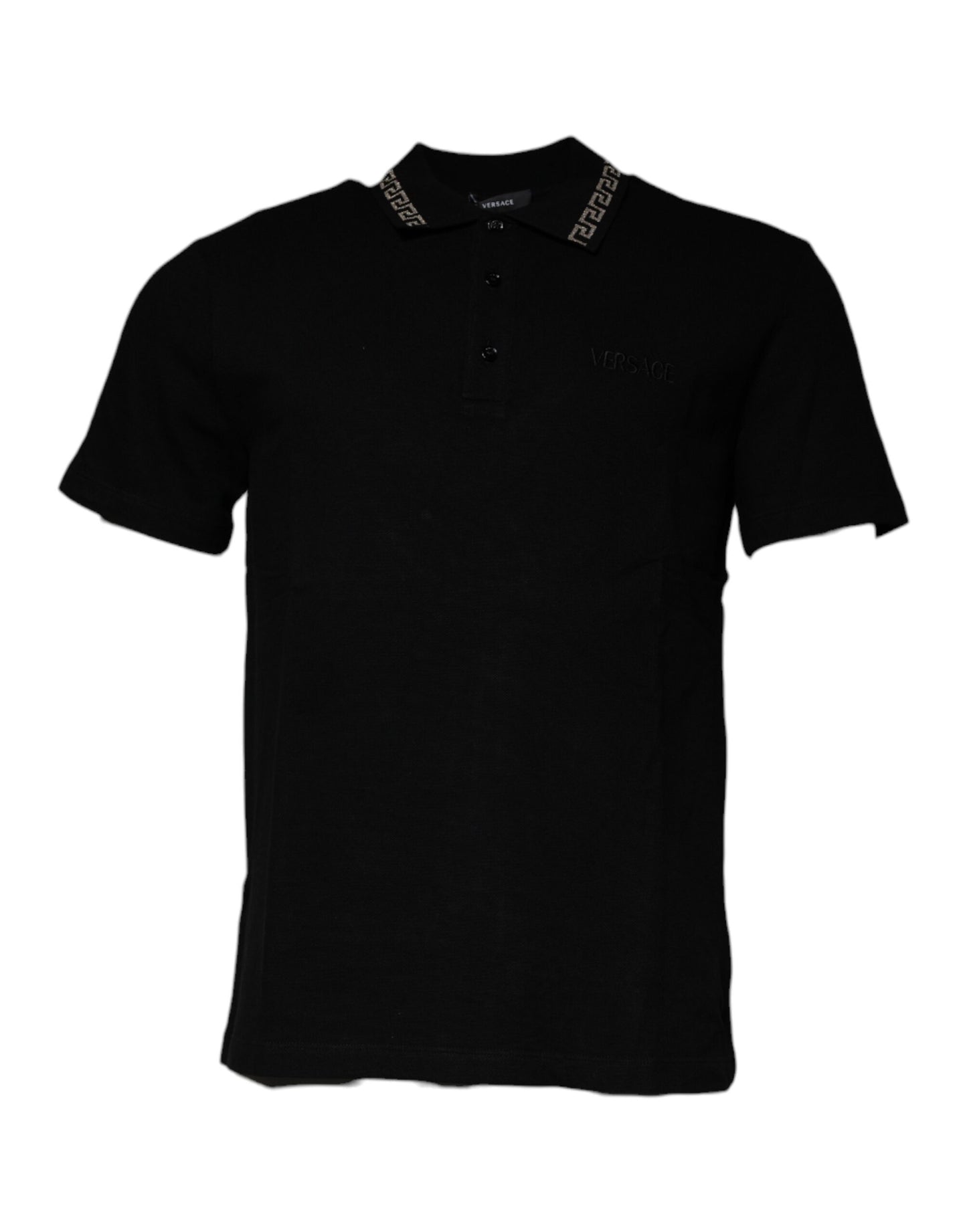 Versace Schwarzes Polo-Shirt mit Viskosekragen und kurzen Ärmeln