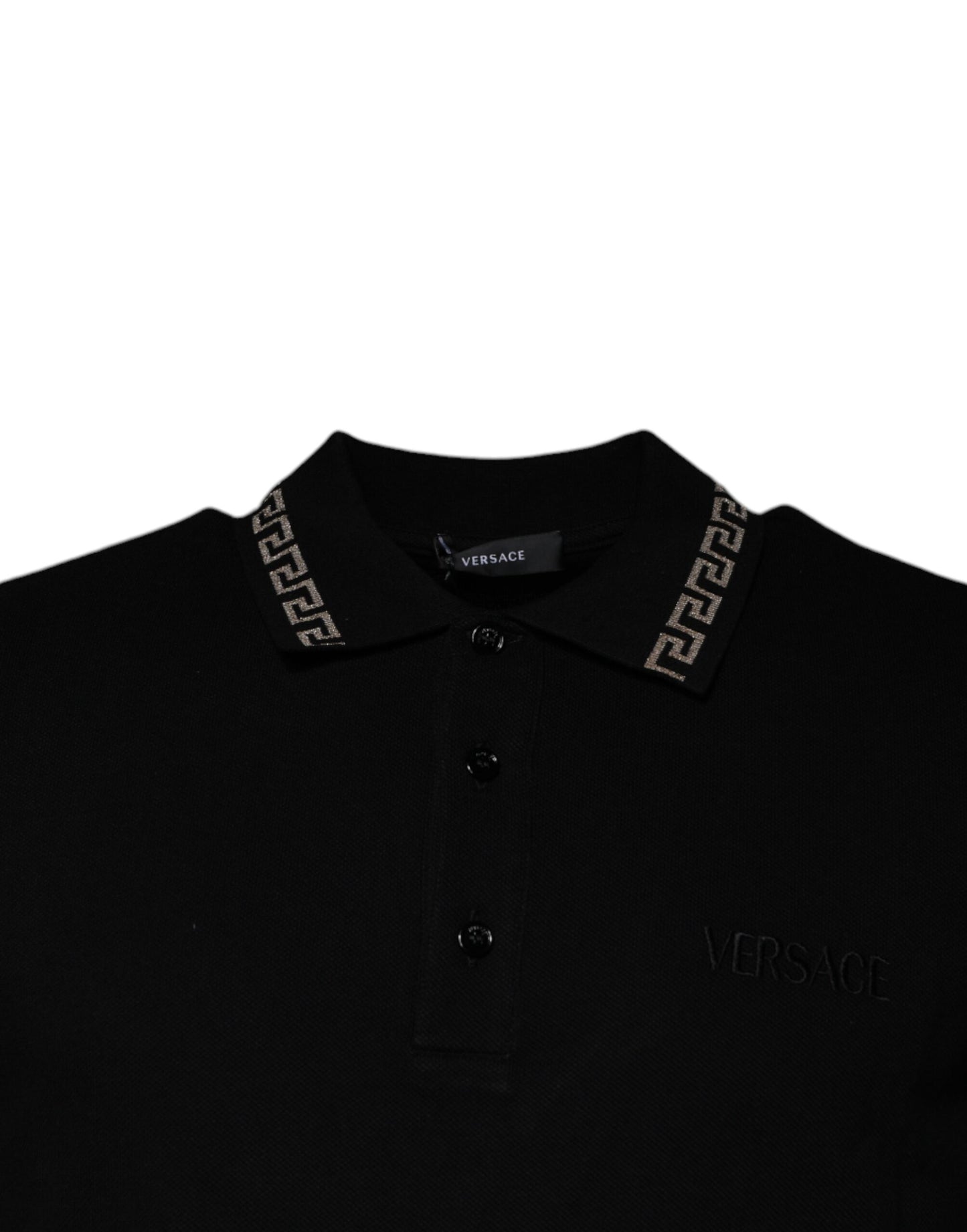 Versace Schwarzes Polo-Shirt mit Viskosekragen und kurzen Ärmeln