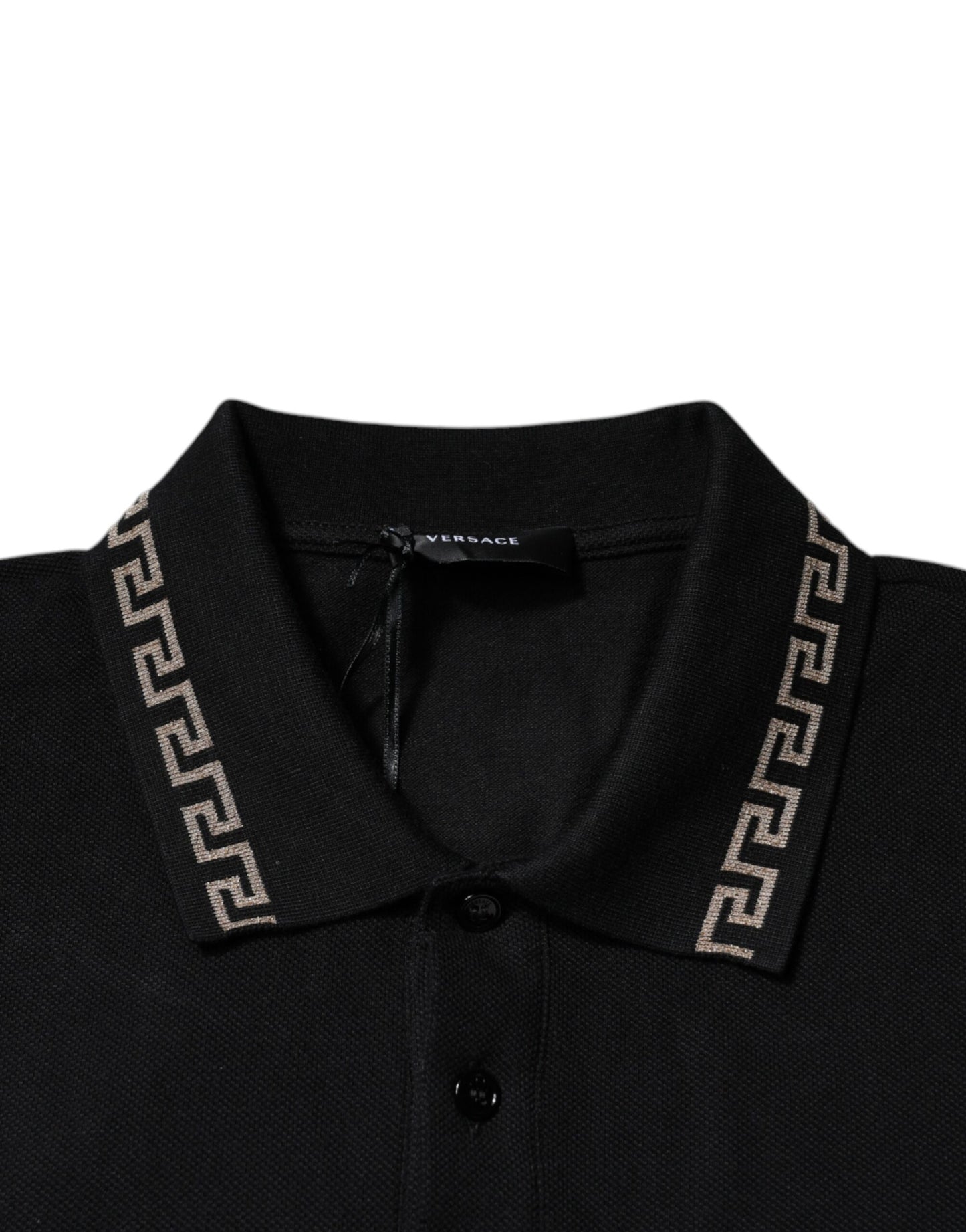 Versace Schwarzes Polo-Shirt mit Viskosekragen und kurzen Ärmeln