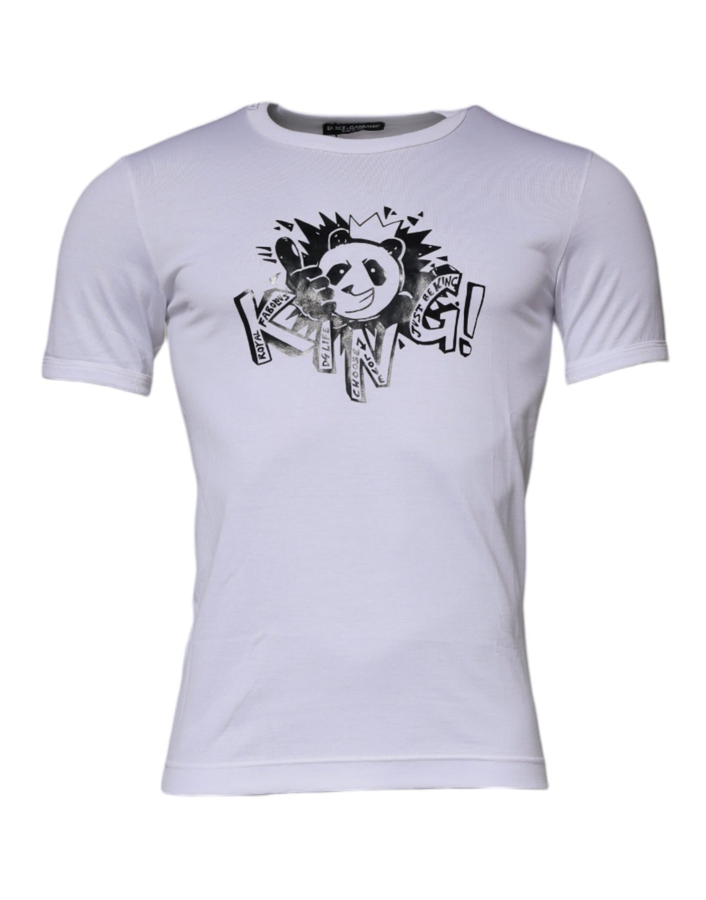 Dolce & Gabbana Weißes Panda King Baumwoll-T-Shirt mit Rundhalsausschnitt