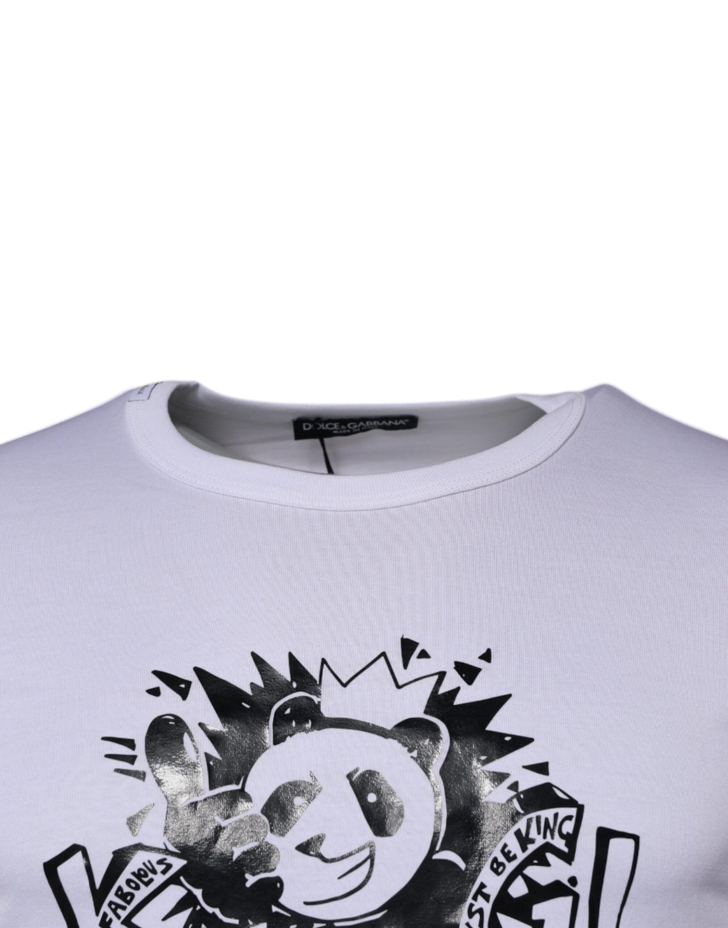 Dolce & Gabbana Weißes Panda King Baumwoll-T-Shirt mit Rundhalsausschnitt