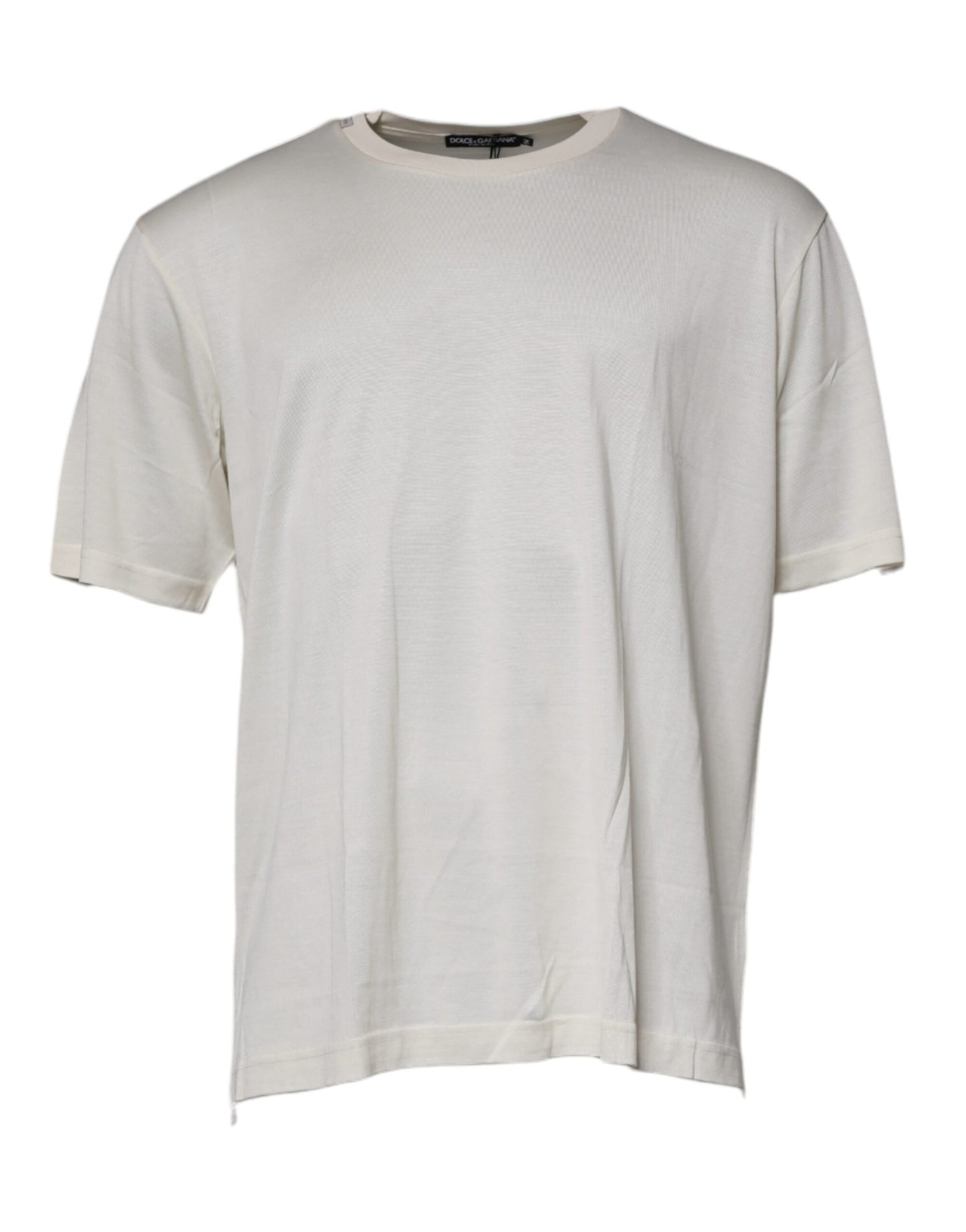 Dolce & Gabbana Off White Silk CrewNeck T-Shirt mit kurzen Ärmeln