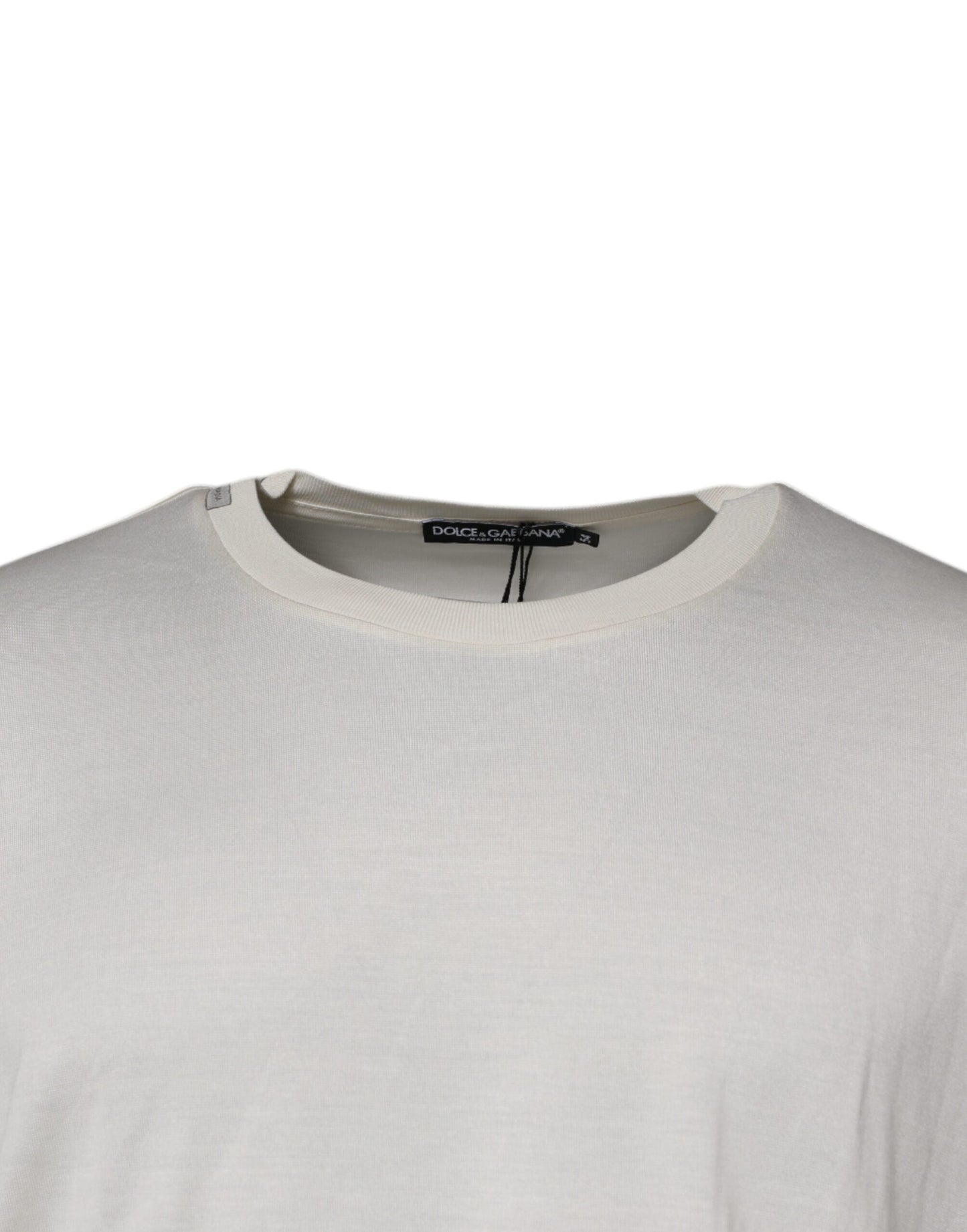 Dolce & Gabbana Off White Silk CrewNeck T-Shirt mit kurzen Ärmeln