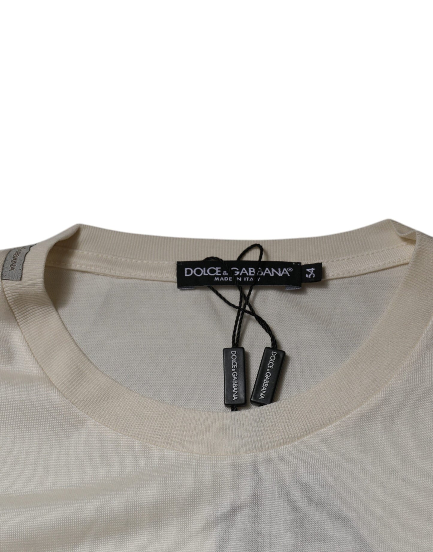 Dolce & Gabbana Off White Silk CrewNeck T-Shirt mit kurzen Ärmeln