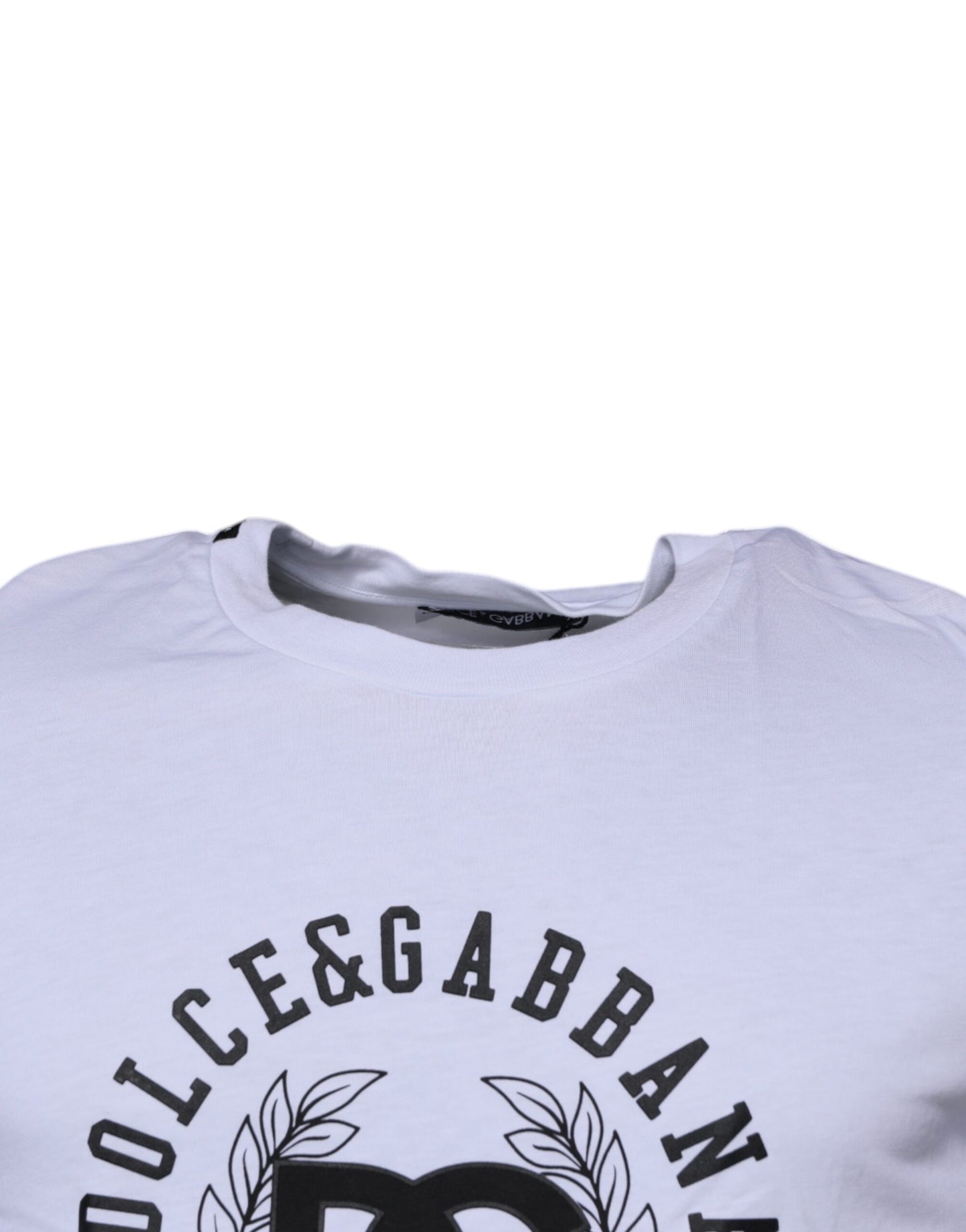 Dolce & Gabbana Weißes T-Shirt mit Rundhalsausschnitt und Logodruck aus Baumwolle