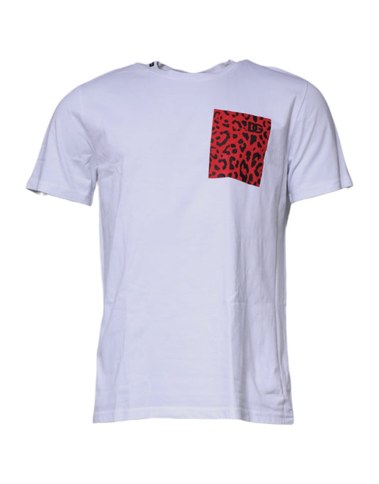 Dolce & Gabbana Weiß Rot Leopard Baumwolle Rundhals T-Shirt