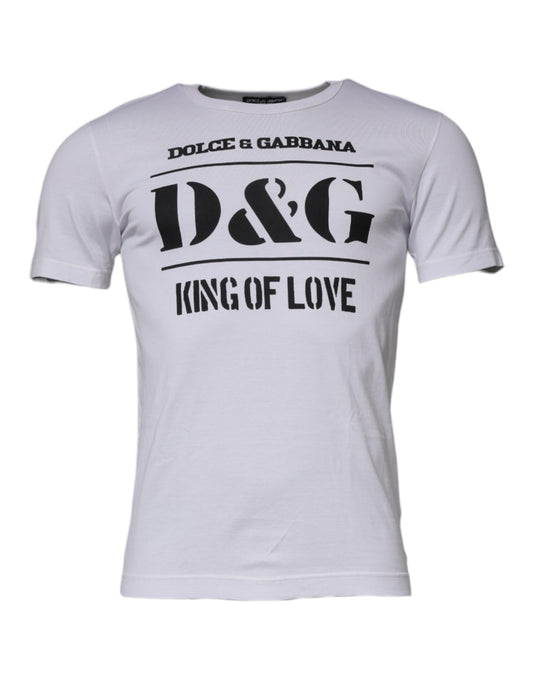 Dolce & Gabbana Weißes D&G King Of Love Baumwoll-T-Shirt mit Rundhalsausschnitt