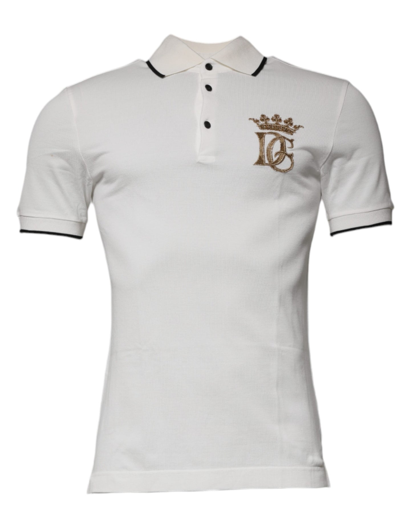 Dolce & Gabbana Off White Crown Baumwoll-Polo-T-Shirt mit Kragen