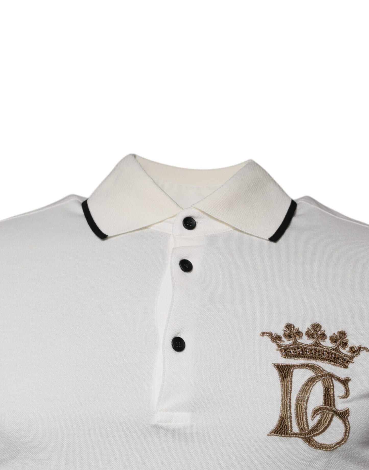 Dolce & Gabbana Off White Crown Baumwoll-Polo-T-Shirt mit Kragen