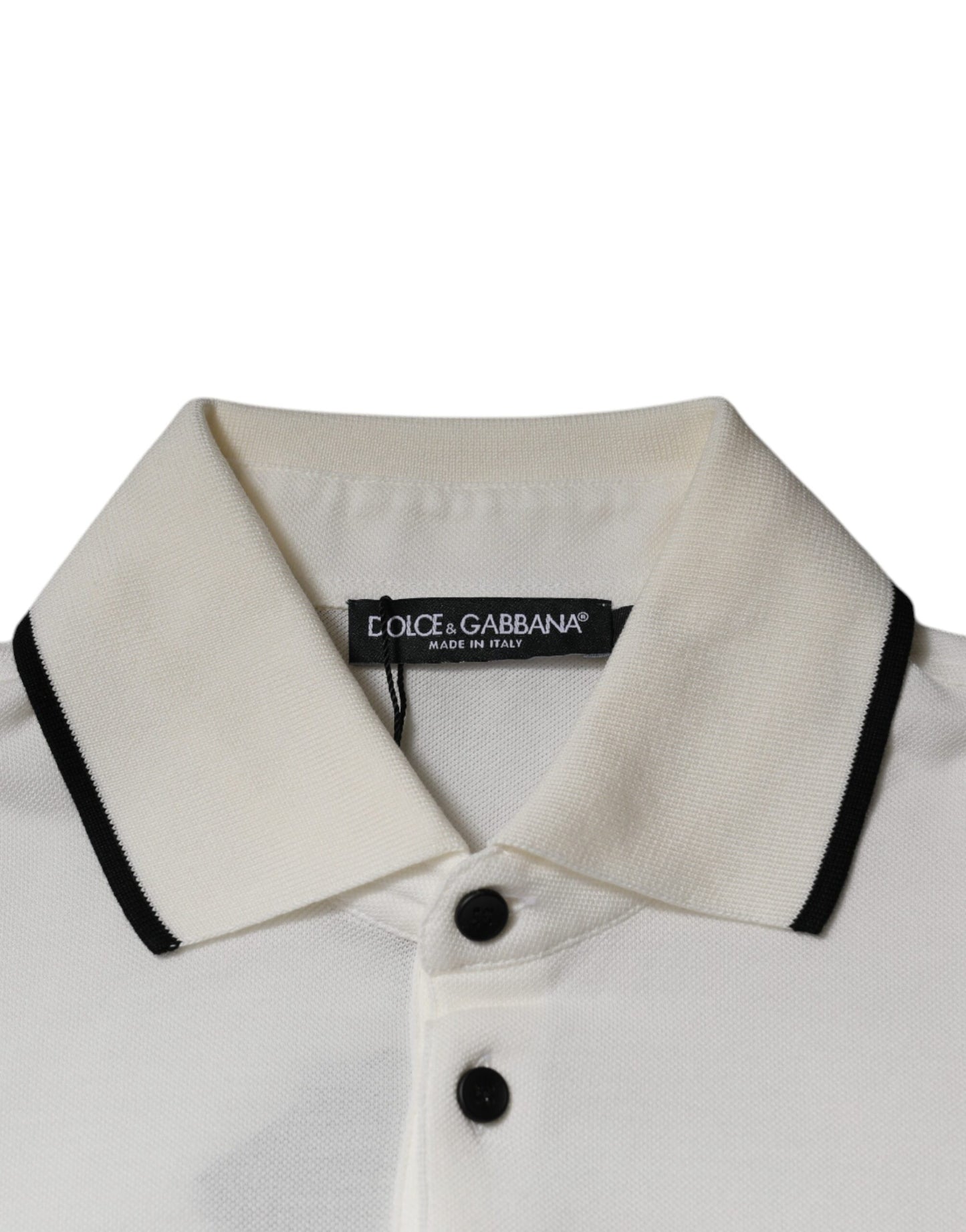 Dolce & Gabbana Off White Crown Baumwoll-Polo-T-Shirt mit Kragen