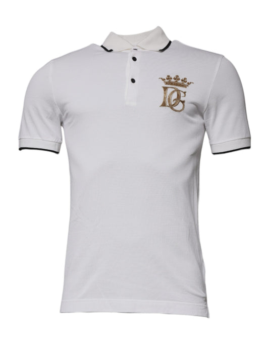 Dolce & Gabbana Off White Crown Baumwoll-Polo-T-Shirt mit Kragen