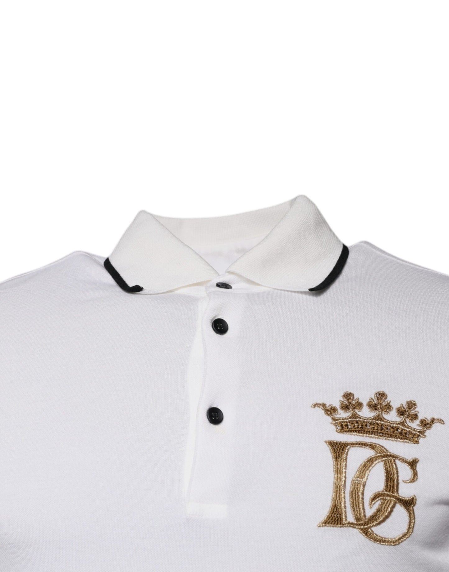 Dolce & Gabbana Off White Crown Baumwoll-Polo-T-Shirt mit Kragen