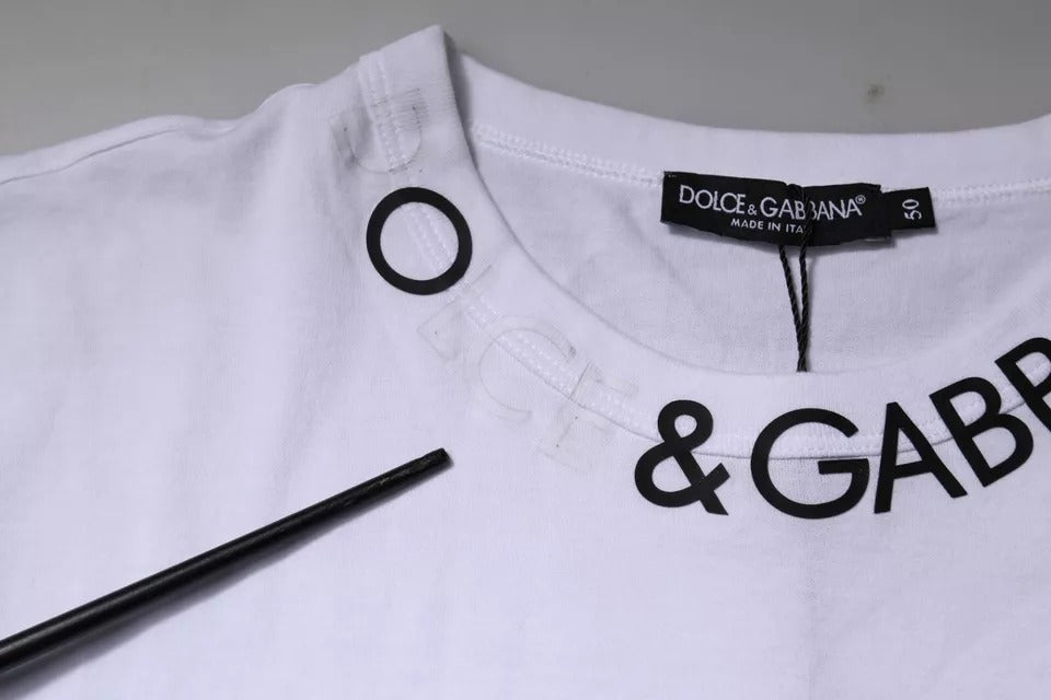 Dolce & Gabbana Weißes Baumwoll-Logo-T-Shirt mit Rundhalsausschnitt und kurzen Ärmeln