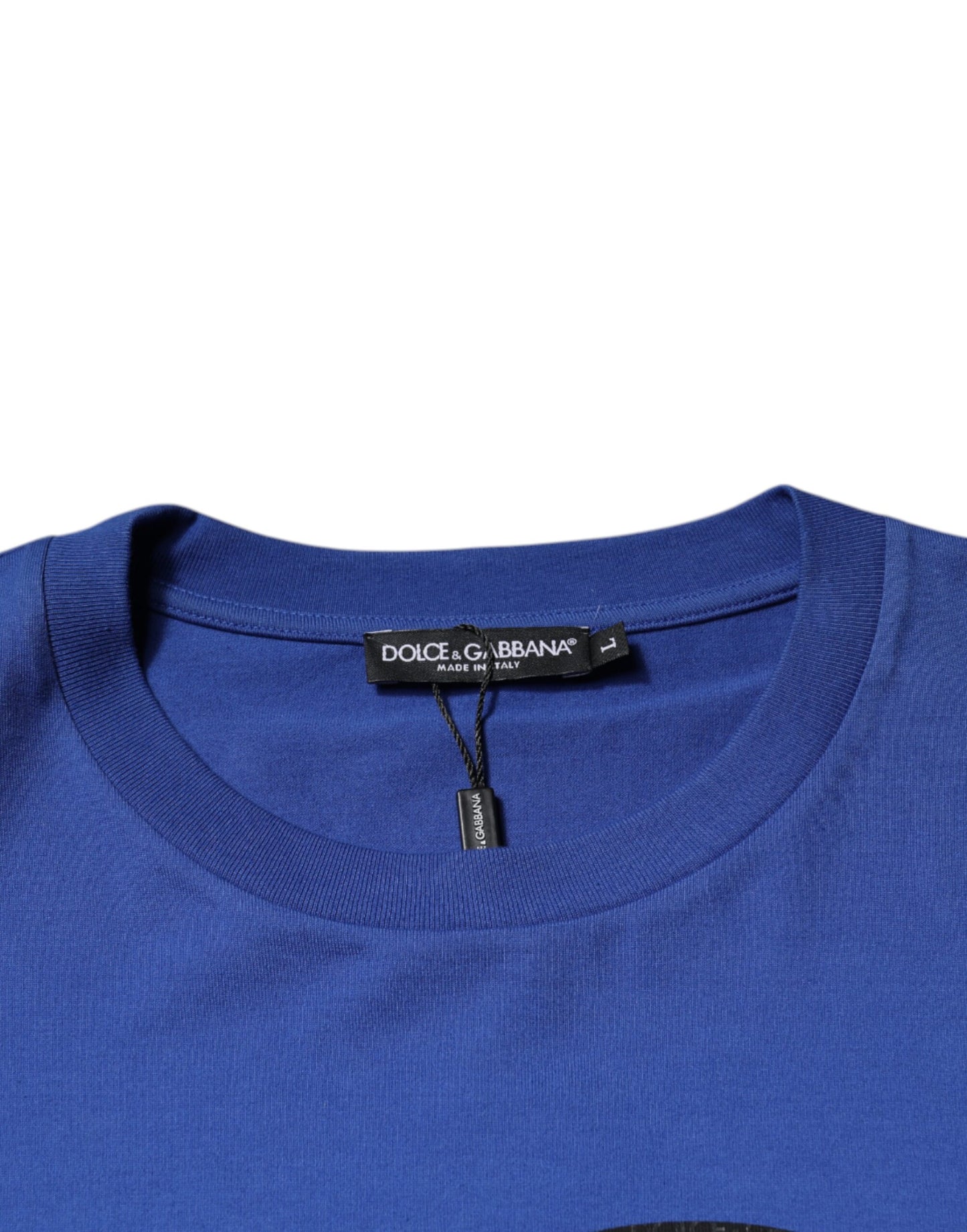 Dolce & Gabbana Blaues Logo Print Baumwolle Männer T-Shirt mit Rundhalsausschnitt