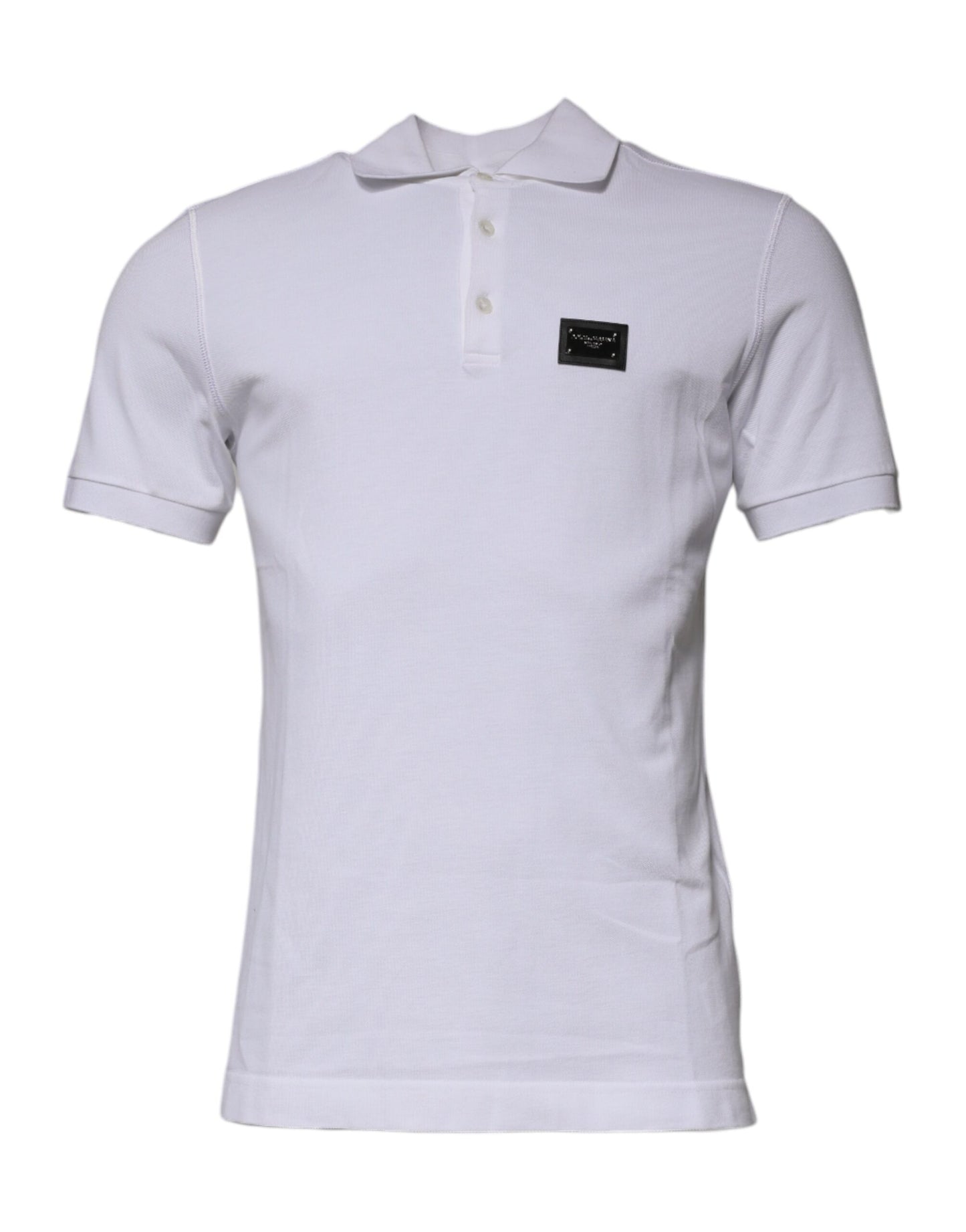 Dolce & Gabbana Weißes Baumwoll-Logo-Plakette Polo-Shirt mit Kragen