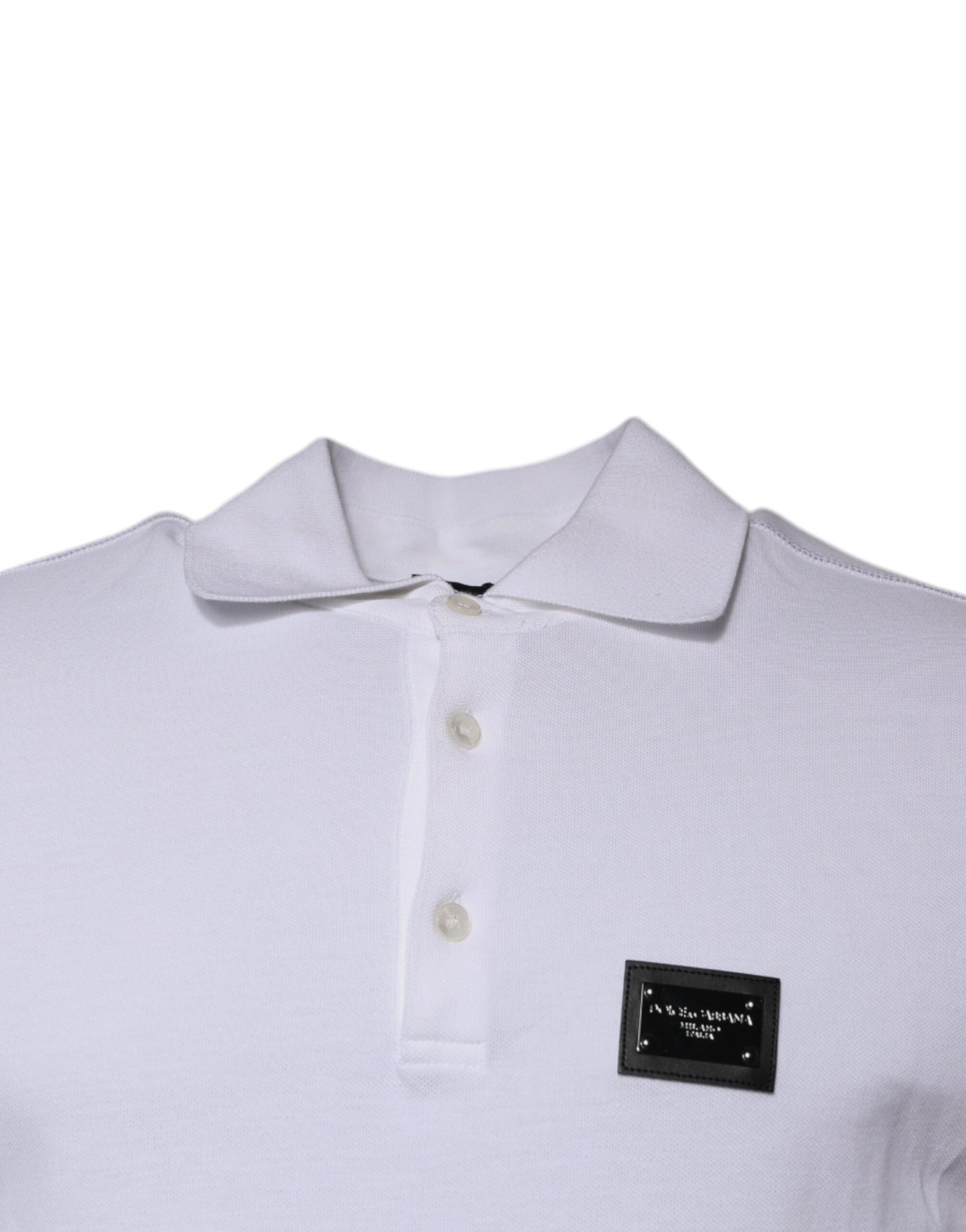 Dolce & Gabbana Weißes Baumwoll-Logo-Plakette Polo-Shirt mit Kragen