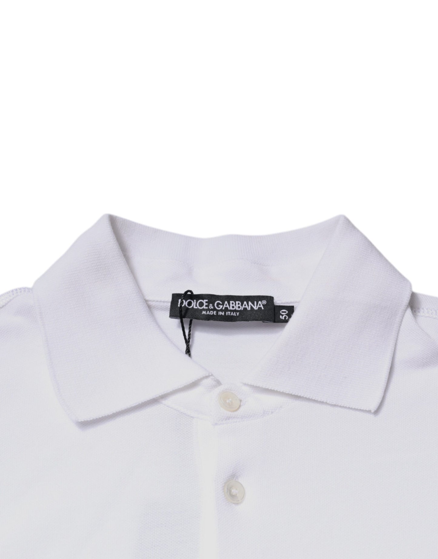 Dolce & Gabbana Weißes Baumwoll-Logo-Plakette Polo-Shirt mit Kragen