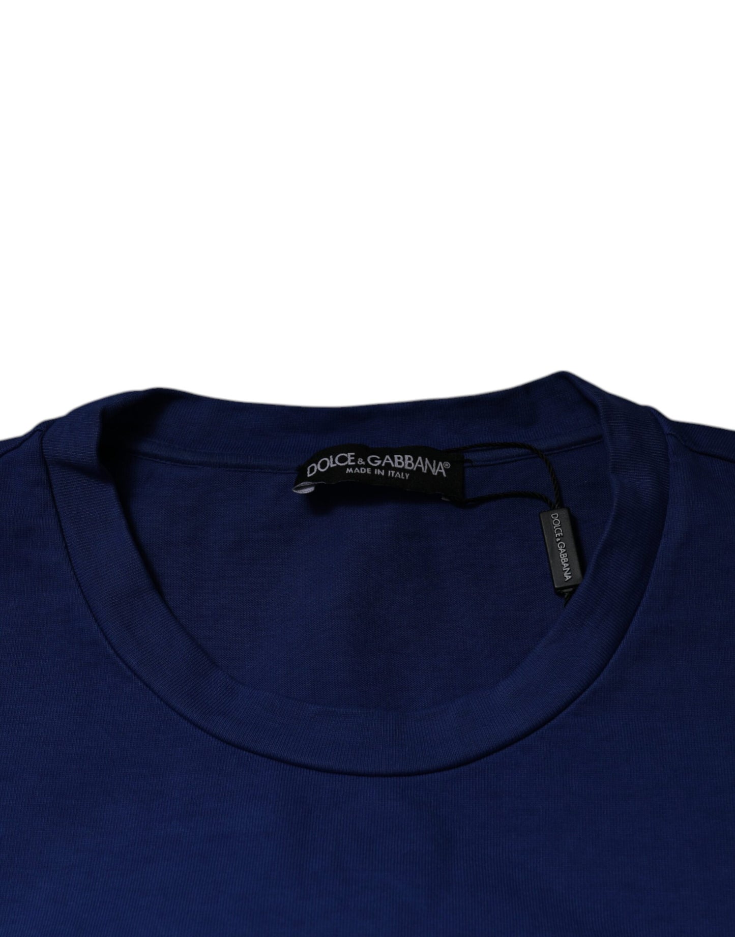 Dolce & Gabbana Blaues T-Shirt mit Rundhalsausschnitt aus Baumwolle mit Grafikdruck