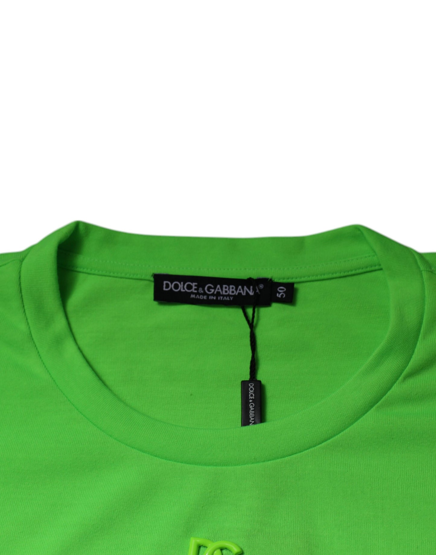 Dolce & Gabbana Grünes DG Logo Baumwoll-T-Shirt mit Rundhalsausschnitt