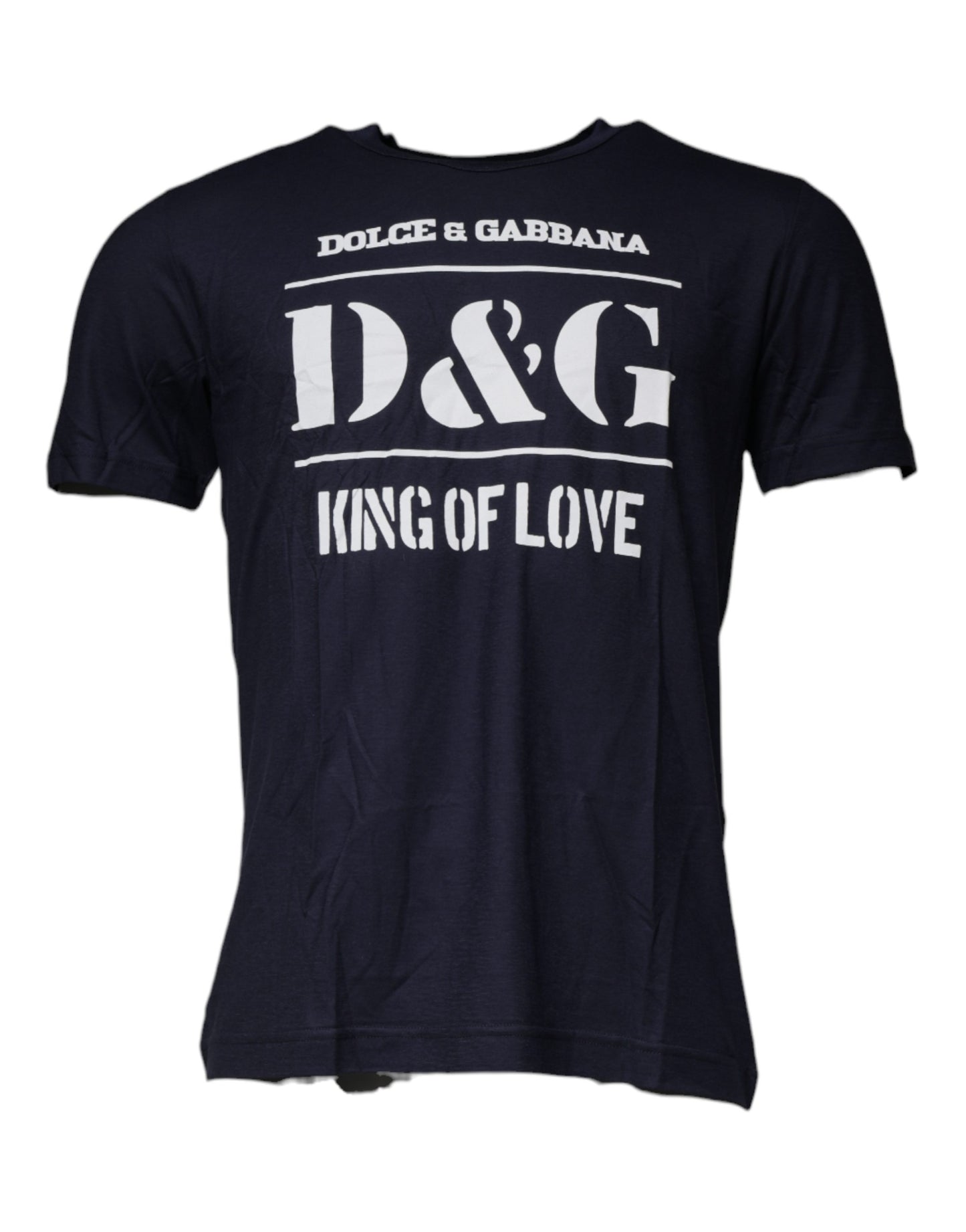 Dolce & Gabbana Blaues D&G King Of Love Baumwoll-T-Shirt mit Rundhalsausschnitt